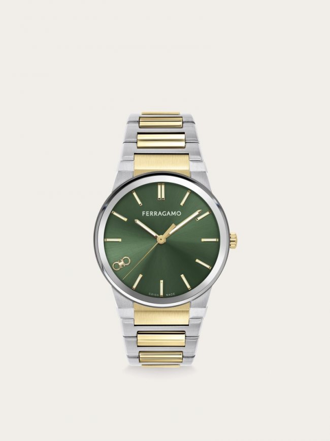 Ferragamo Men's Sapphire Watch - Stainless Steel/Ip Yellow Gold/Green | Quick Ship!