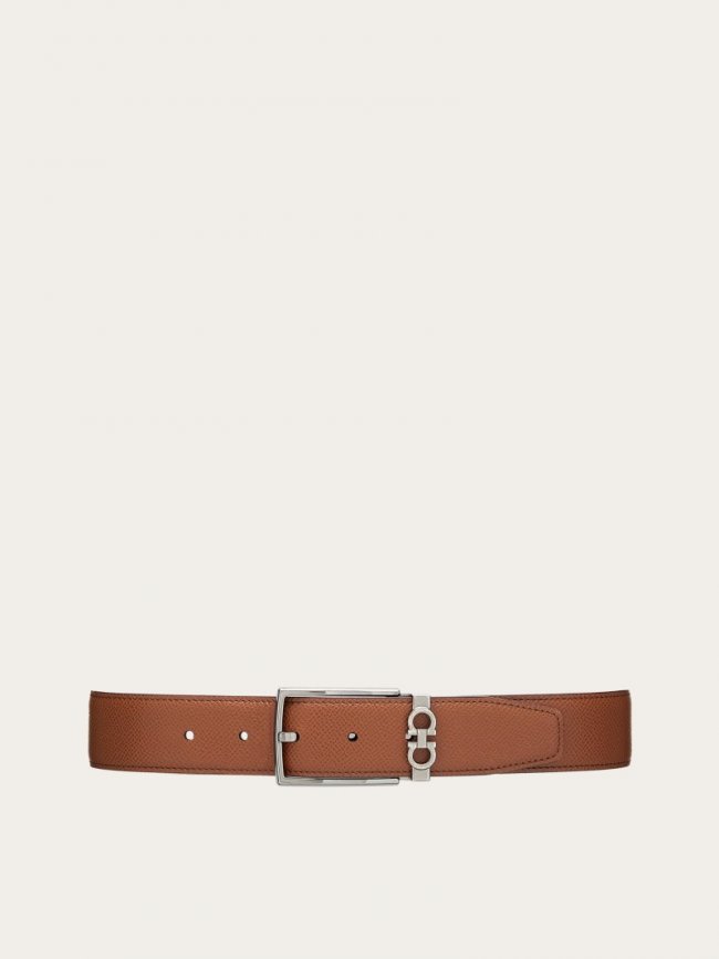 Ferragamo Men's Reversible And Adjustable Gancini Belt - Briar/Black | Quick Ship!