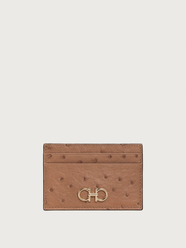 Ferragamo Women's Gancini Credit Card Holder - Camel | Quick Ship!