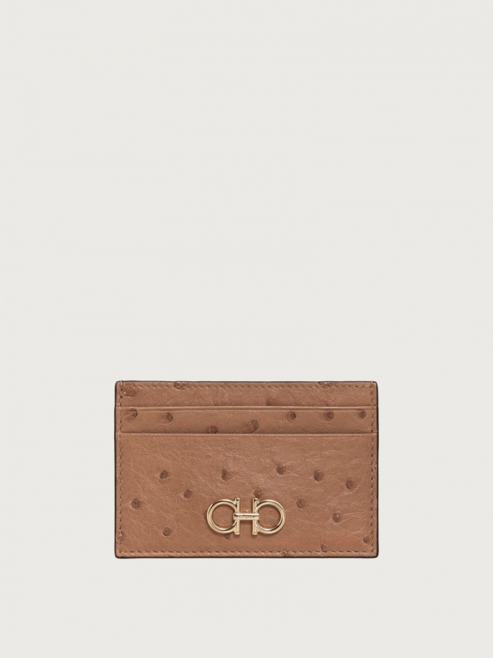 Ferragamo Women's Gancini Credit Card Holder - Camel | Quick Ship!
