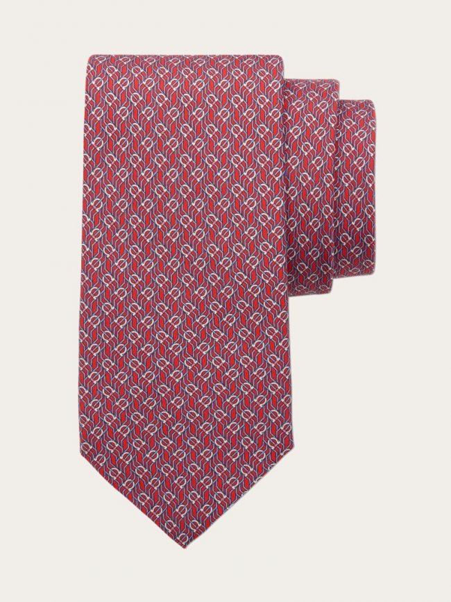 Ferragamo Men's Tetris Print Silk Tie - Red | Quick Ship!