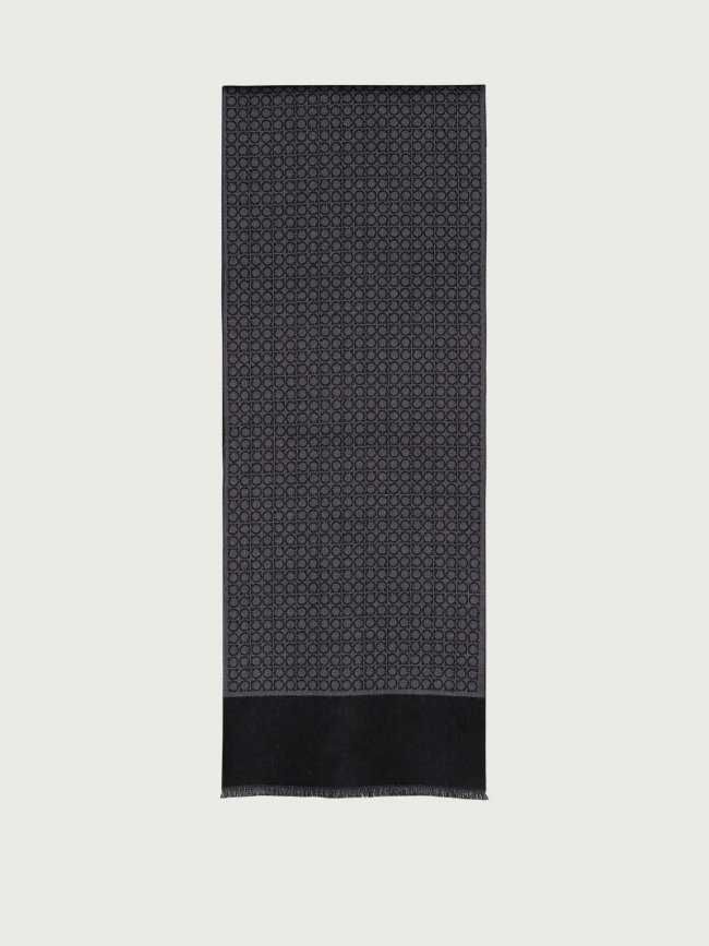 Ferragamo Men's Gancini Scarf - Black/Grey | Quick Ship!