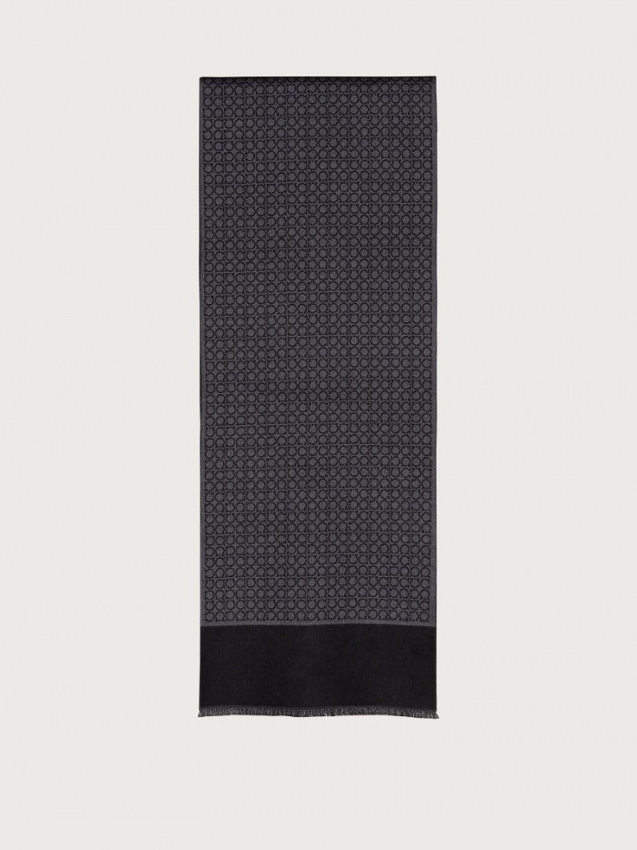 Ferragamo Men's Gancini Scarf - Black/Grey | Quick Ship!
