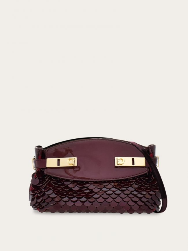 Ferragamo Women's Hug Soft Crossbody Bag With Sequins - Burgundy | Quick Ship!