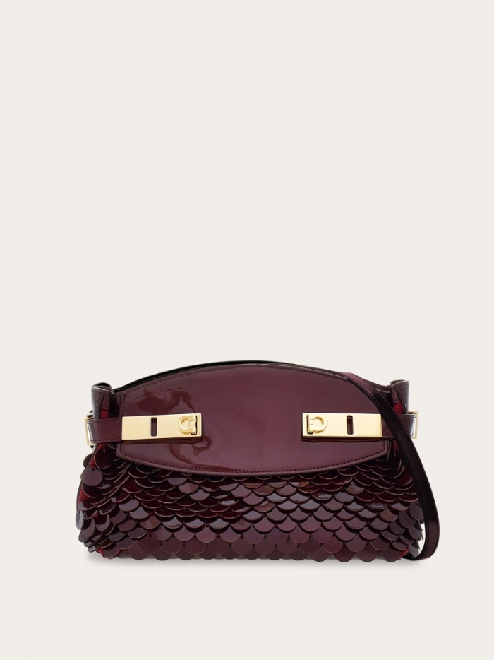 Ferragamo Women's Hug Soft Crossbody Bag With Sequins - Burgundy | Quick Ship!