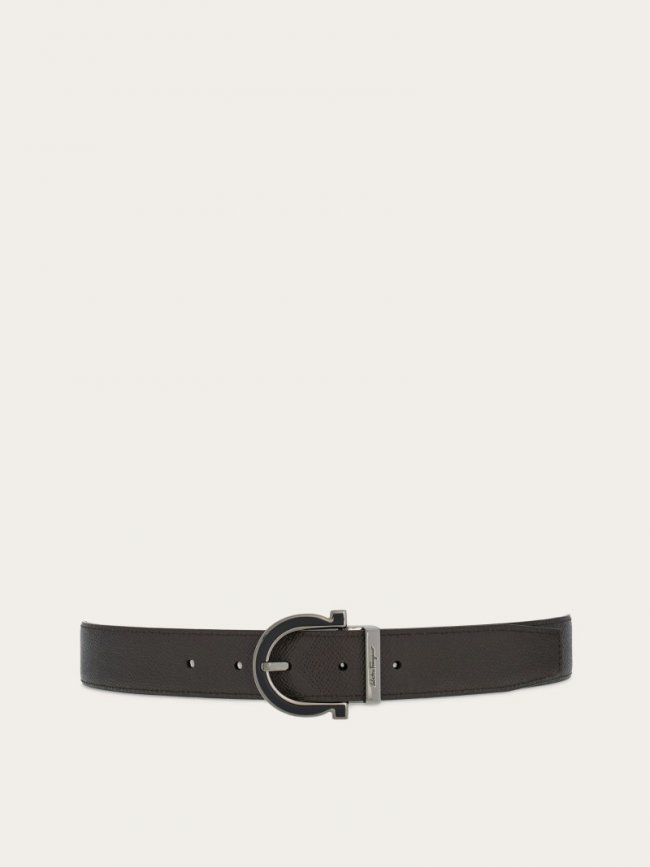 Ferragamo Men's Adjustable Gancini Belt - Black/Dark Brown | Quick Ship!