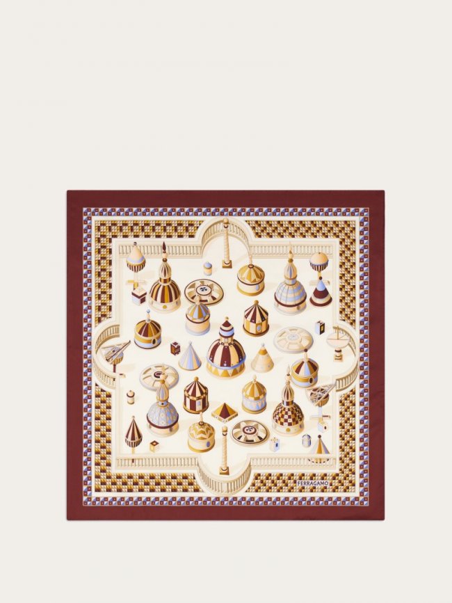 Ferragamo Women's Nadir Print Silk Scarf - Bordeaux/Stone | Quick Ship!