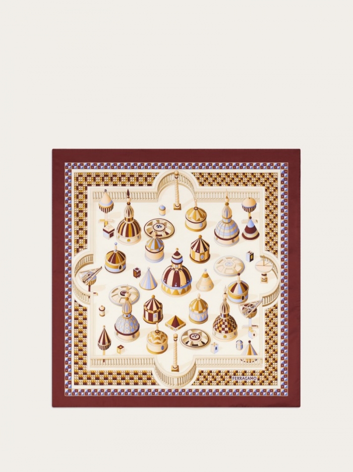 Ferragamo Women's Nadir Print Silk Scarf - Bordeaux/Stone | Quick Ship!