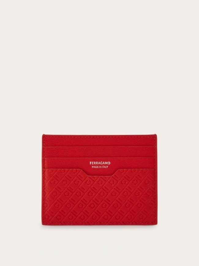 Ferragamo Men's Monogram Credit Card Holder - Flame Red | Quick Ship!