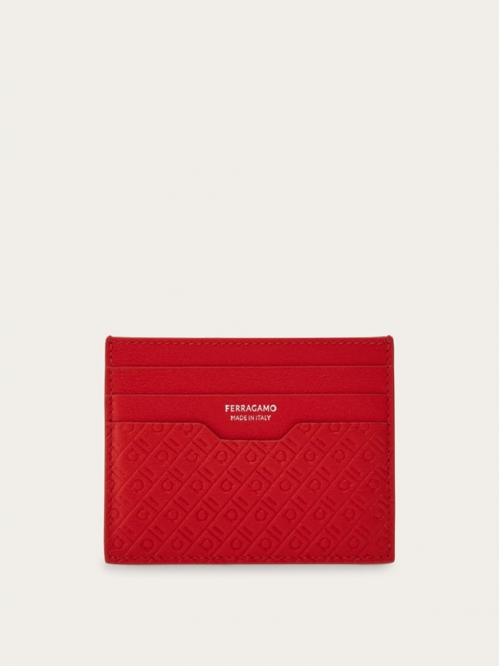 Ferragamo Men's Monogram Credit Card Holder - Flame Red | Quick Ship!