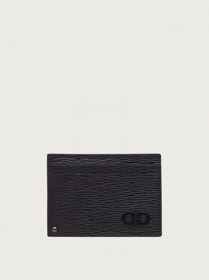 Ferragamo Men's Gancini Card Holder With Pull-Out Id Window - Black/Dark Rain | Quick Ship!
