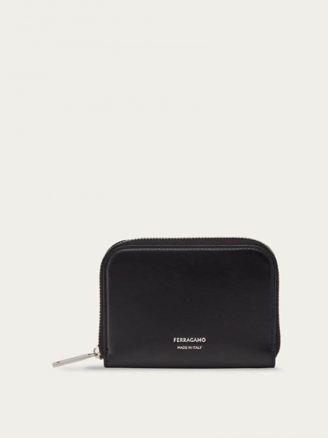 Ferragamo Men's Zipped Credit Card Holder - Black | Quick Ship!