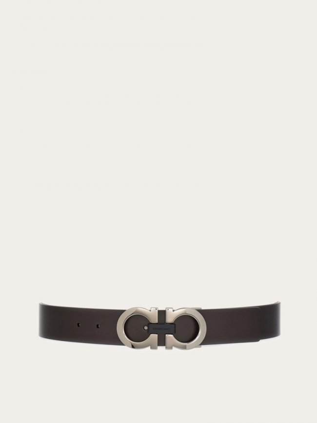 Ferragamo Men's Reversible And Adjustable Gancini Belt - Dark Brown/Black | Quick Ship!