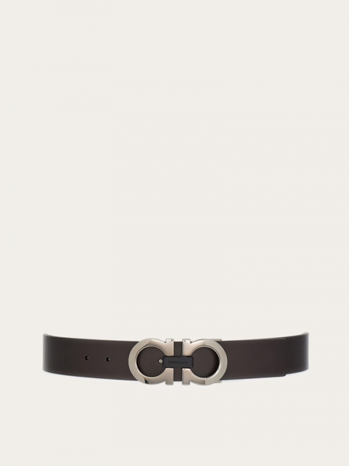 Ferragamo Men's Reversible And Adjustable Gancini Belt - Dark Brown/Black | Quick Ship!