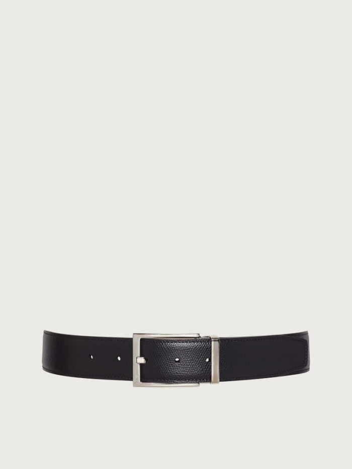 Ferragamo Men's Reversible And Adjustable Belt With Rectangular Buckle - Black/Hickory | Quick Ship!