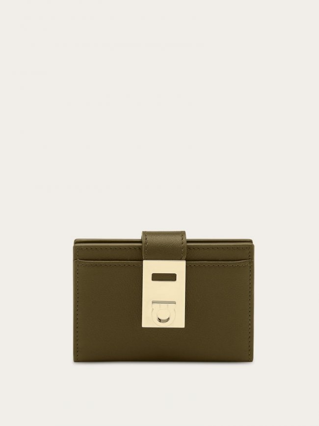 Ferragamo Women's Hug Two-Tone Credit Card Holder - Olive Green | Quick Ship!