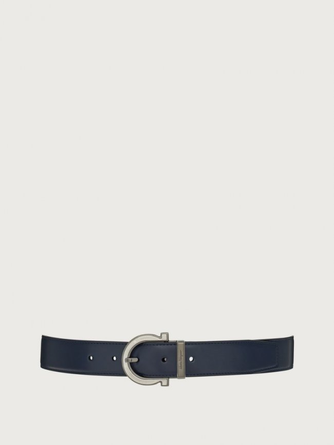 Ferragamo Men's Adjustable Gancini Belt - Navy Blue/Black | Quick Ship!