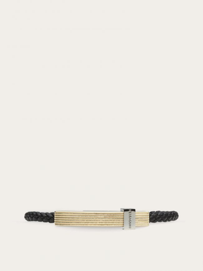 Ferragamo Men's Braided Bracelet With Band - Black (Size L) | Quick Ship!