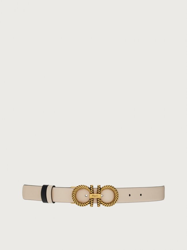 Ferragamo Women's Adjustable And Reversible Gancini Belt - Bone/Black | Quick Ship!