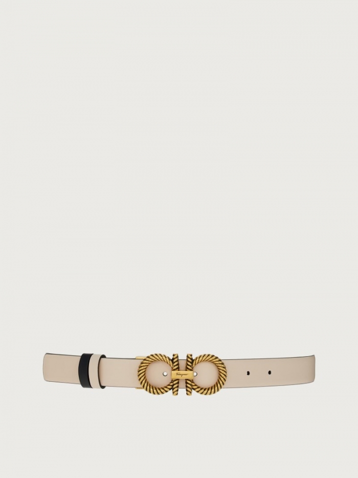 Ferragamo Women's Adjustable And Reversible Gancini Belt - Bone/Black | Quick Ship!