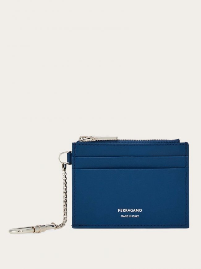 Ferragamo Women's Card Holder With Key Holder - Teal Blue | Quick Ship!
