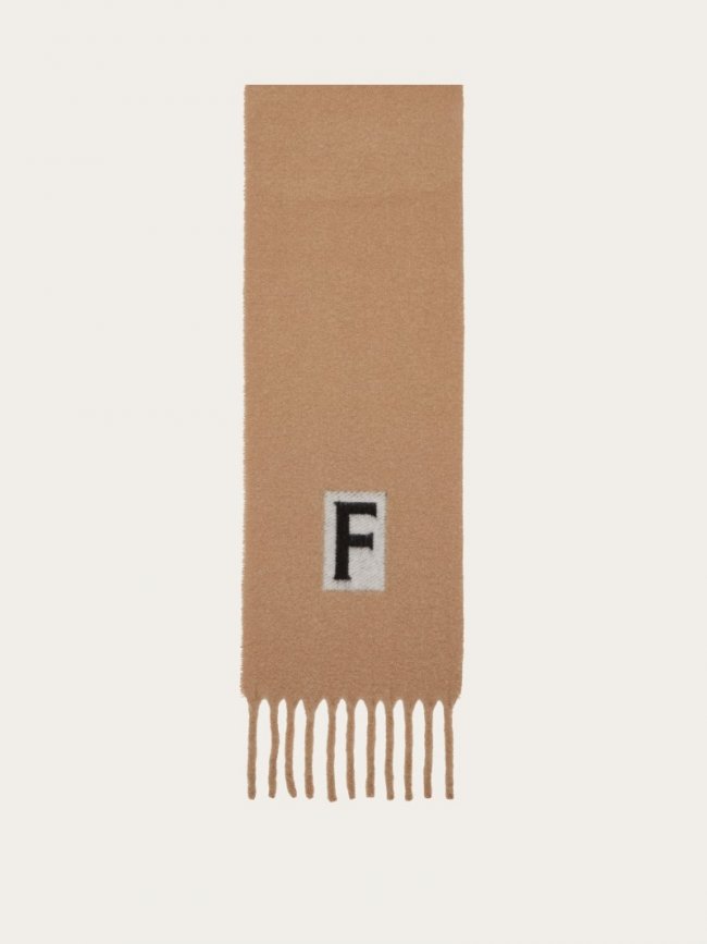 Ferragamo Men's Scarf With Jacquard Detailing - Black/Camel | Quick Ship!