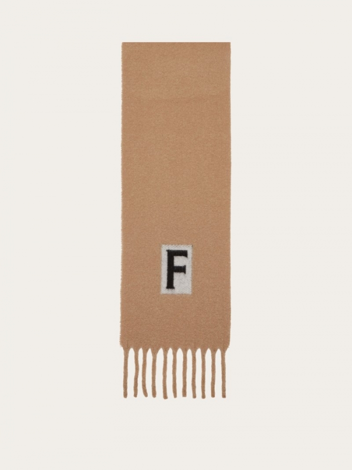 Ferragamo Men's Scarf With Jacquard Detailing - Black/Camel | Quick Ship!