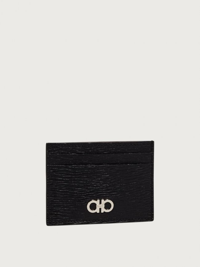 Ferragamo Men's Gancini Credit Card Holder - Black/Ferragamo Red | Quick Ship!