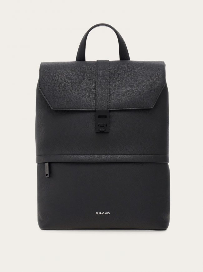 Ferragamo Men's Backpack With Gancini Buckles - Black | Quick Ship!