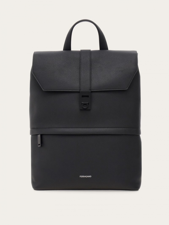 Ferragamo Men's Backpack With Gancini Buckles - Black | Quick Ship!