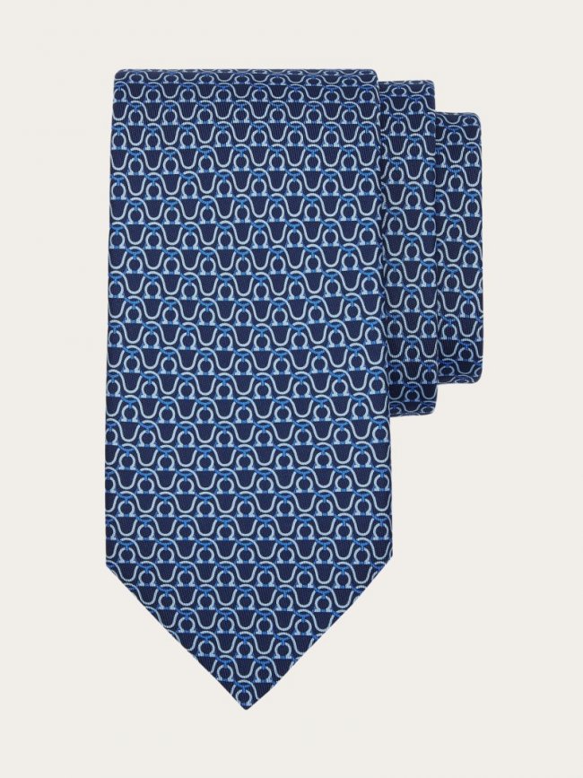 Ferragamo Men's Gancini Print Silk Tie - Blue Marine | Quick Ship!
