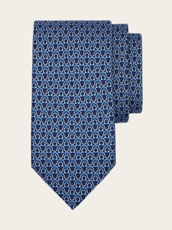Ferragamo Men's Gancini Print Silk Tie - Blue Marine | Quick Ship!