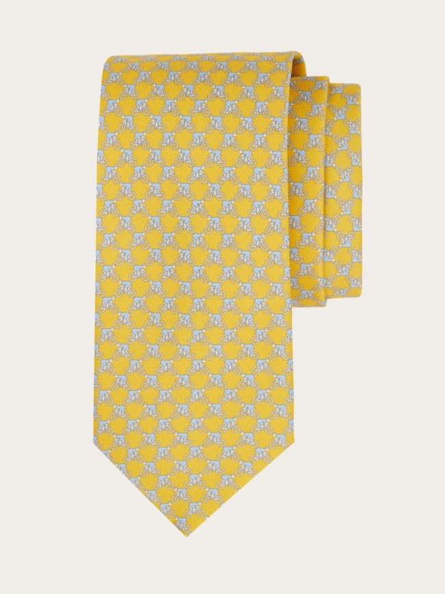 Ferragamo Men's Cyclist Print Silk Tie - Yellow | Quick Ship!
