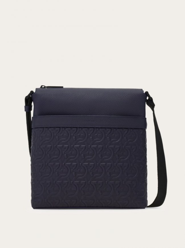 Ferragamo Men's Embossed Gancini Crossbody Bag - Midnight Blue | Quick Ship!