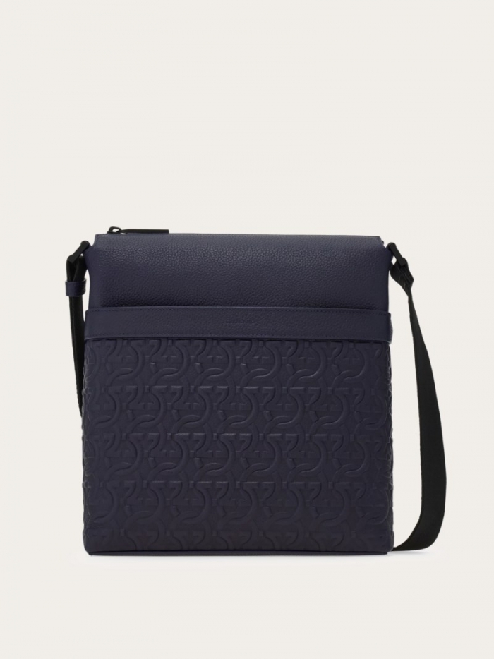 Ferragamo Men's Embossed Gancini Crossbody Bag - Midnight Blue | Quick Ship!