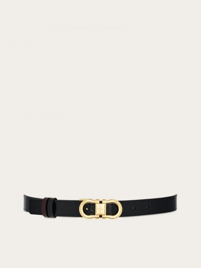 Ferragamo Women's Reversible And Adjustable Gancini Belt - Black/Dark Barolo | Quick Ship!