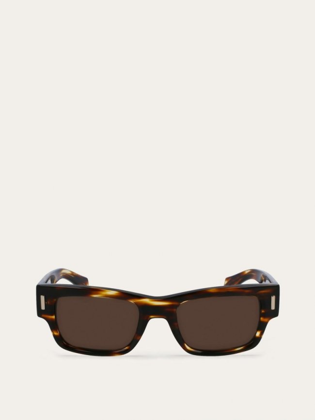 Ferragamo Men's Sunglasses - Striped Brown/Brown | Quick Ship!