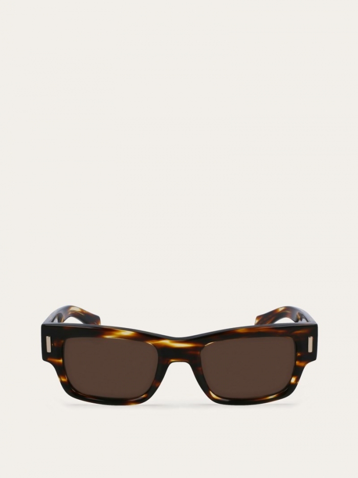 Ferragamo Men's Sunglasses - Striped Brown/Brown | Quick Ship!