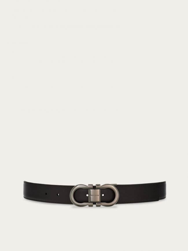 Ferragamo Men's Reversible And Adjustable Gancini Belt - Black/Dark Brown | Quick Ship!
