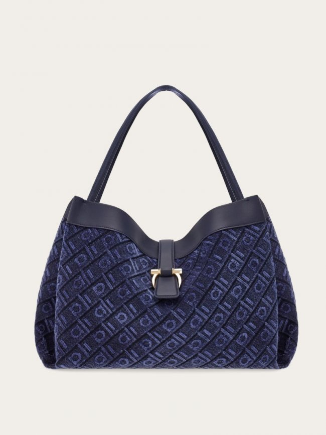 Ferragamo Women's Monogram Tote Bag - Denim/Midnight Blue | Quick Ship!