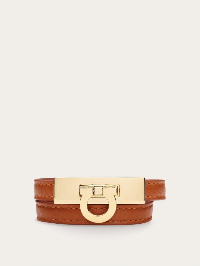 Ferragamo Women's Gancini Double Twist Bracelet - Cognac (Size 17) | Quick Ship!