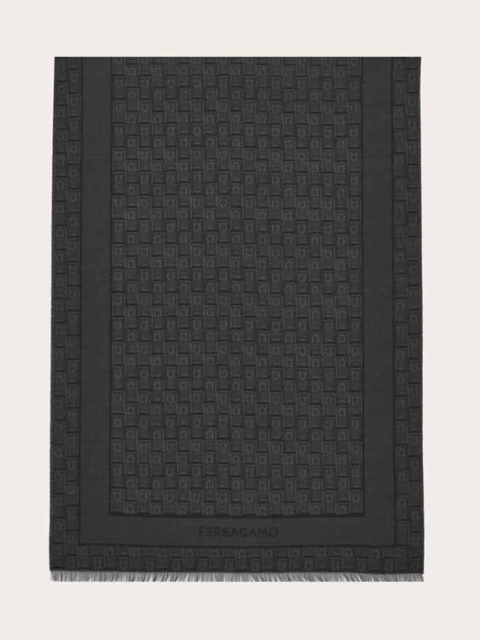 Ferragamo Men's Gancini Monogram Jacquard Stole - Black | Quick Ship!