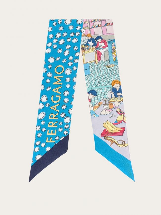 Ferragamo Women's Atelier Print Silk Mini Bandeau - Navy Blue/Bluette | Quick Ship!