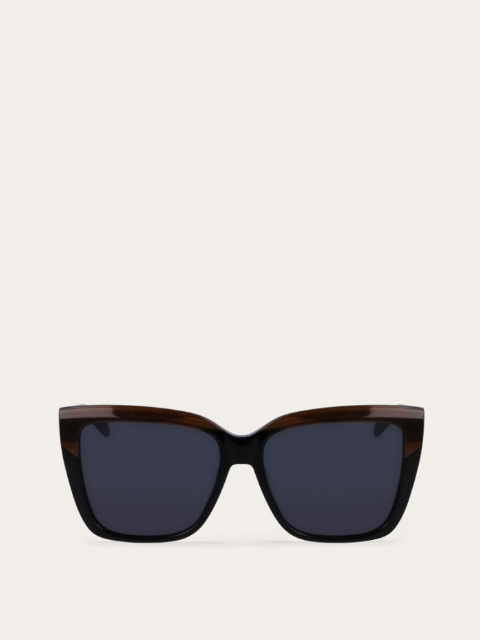 Ferragamo Women's Sunglasses - Striped Brown/Black | Quick Ship!