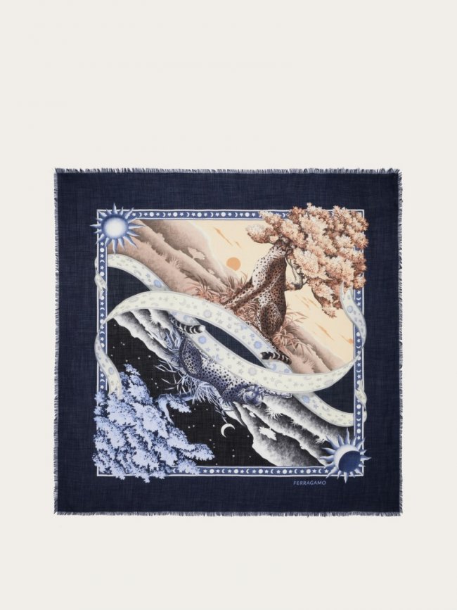 Ferragamo Women's Day &Amp; Night Print Shawl - Blue | Quick Ship!