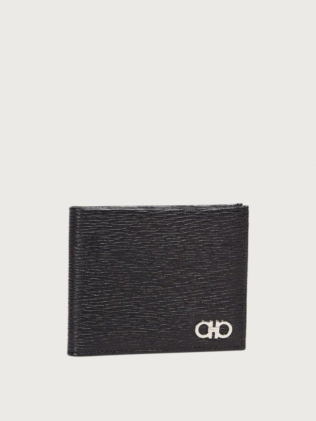Ferragamo Men's Gancini Wallet With Coin Pocket - Black/Ferragamo Red | Quick Ship!