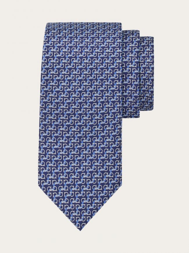 Ferragamo Men's String Print Silk Tie - Navy Blue | Quick Ship!