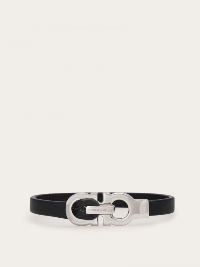 Ferragamo Men's Gancini Bracelet - Black (Size 19) | Quick Ship!