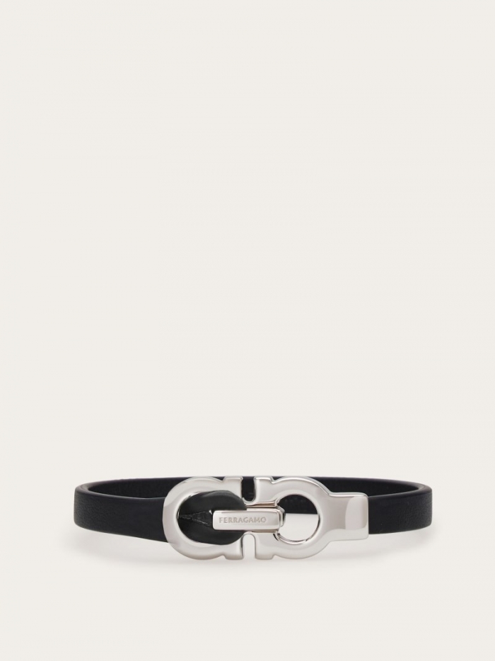 Ferragamo Men's Gancini Bracelet - Black (Size 19) | Quick Ship!
