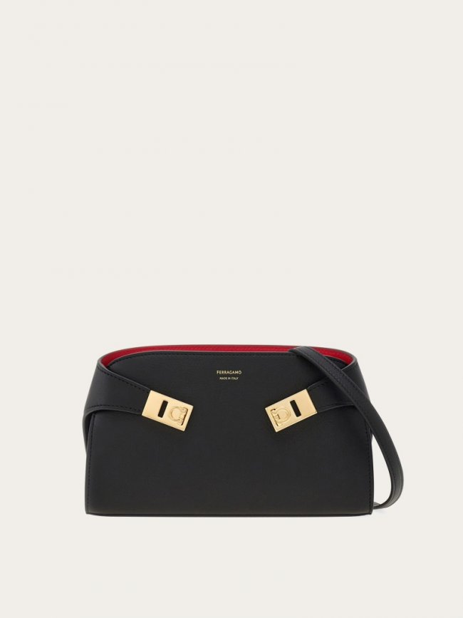 Ferragamo Women's Hug Mini Bicolor Crossbody Bag - Black/Flame Red | Quick Ship!